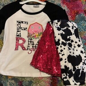 Farm Girl Raglan Tee and Sequin Skirt Set